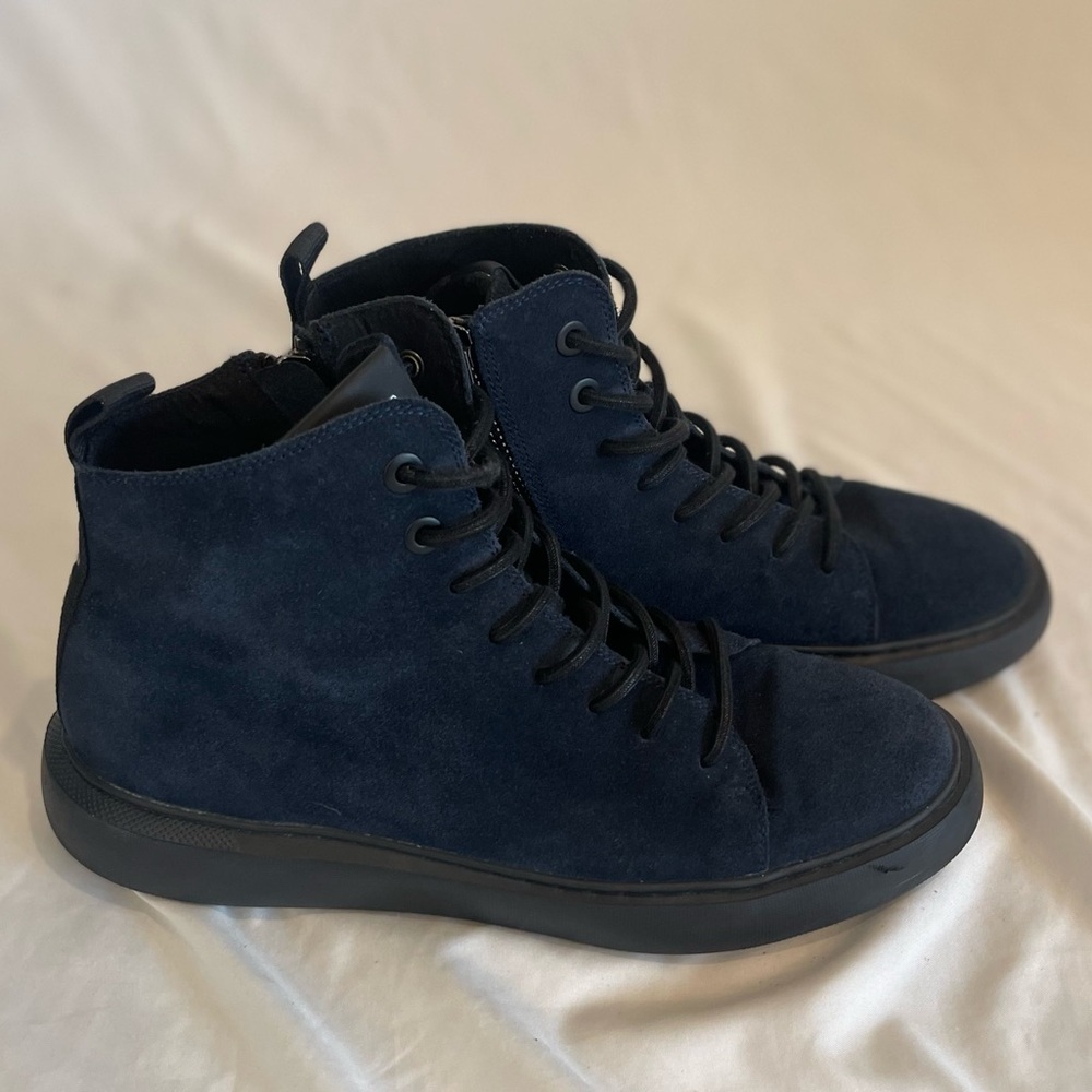 Karl Lagerfeld Paris Suede High Top Blue Lace Up Sneakers Side Zipper Size 9M - Picture 6 of 16